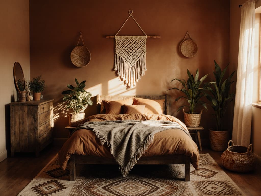 Cozy bohemian bedroom interior design by AI
