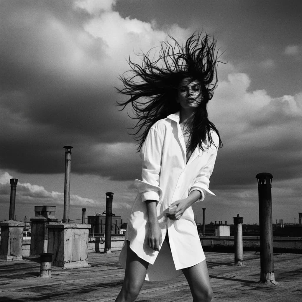 Peter Lindbergh - Windblown – AI photo prompt example
