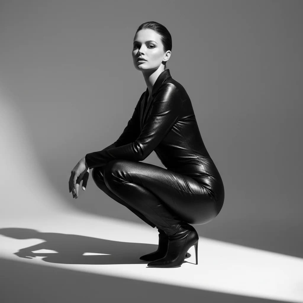 B&W Woman - Sleek Black – AI photo prompt example