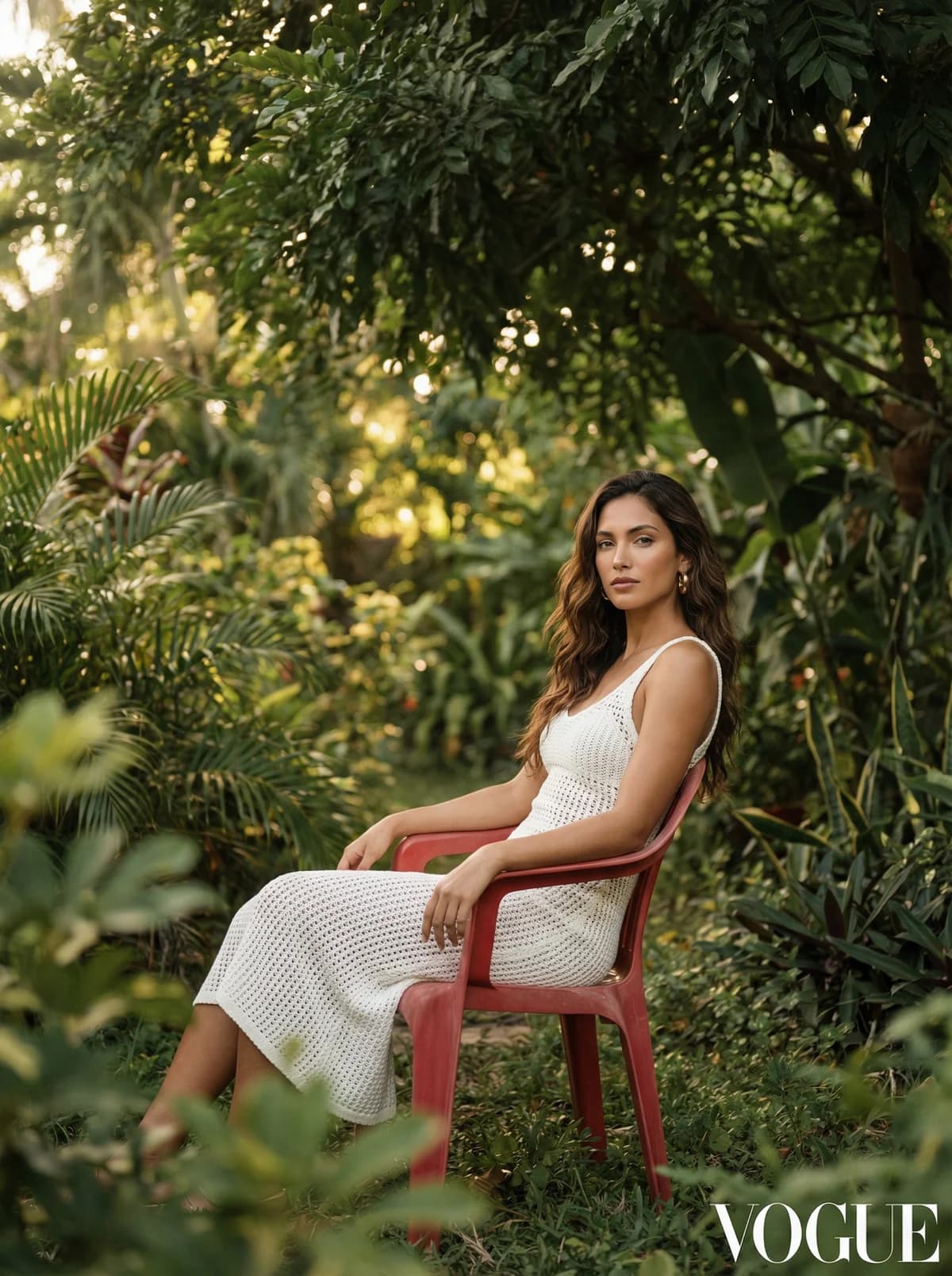 Latina Model - Green Backyard – AI photo prompt example