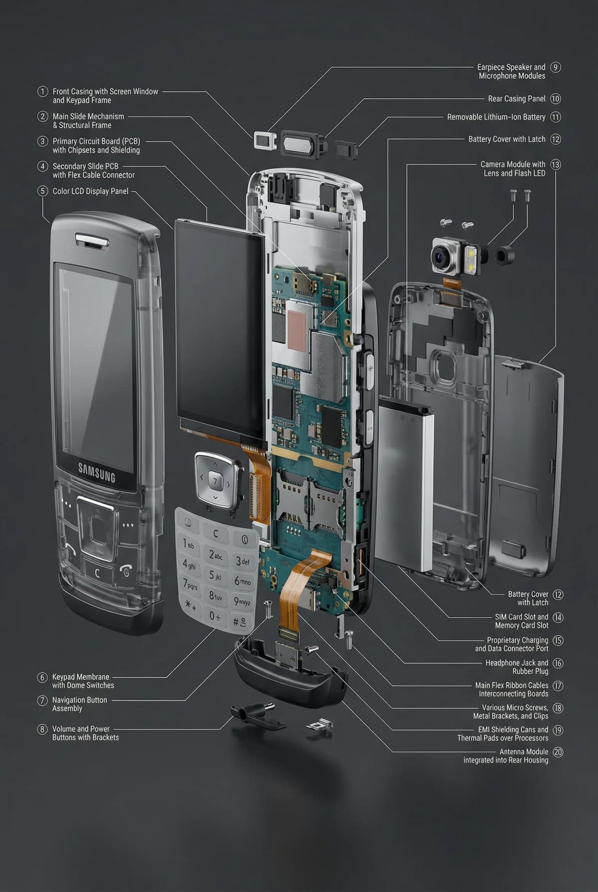 Samsung E250 - Exploded View – AI photo prompt example