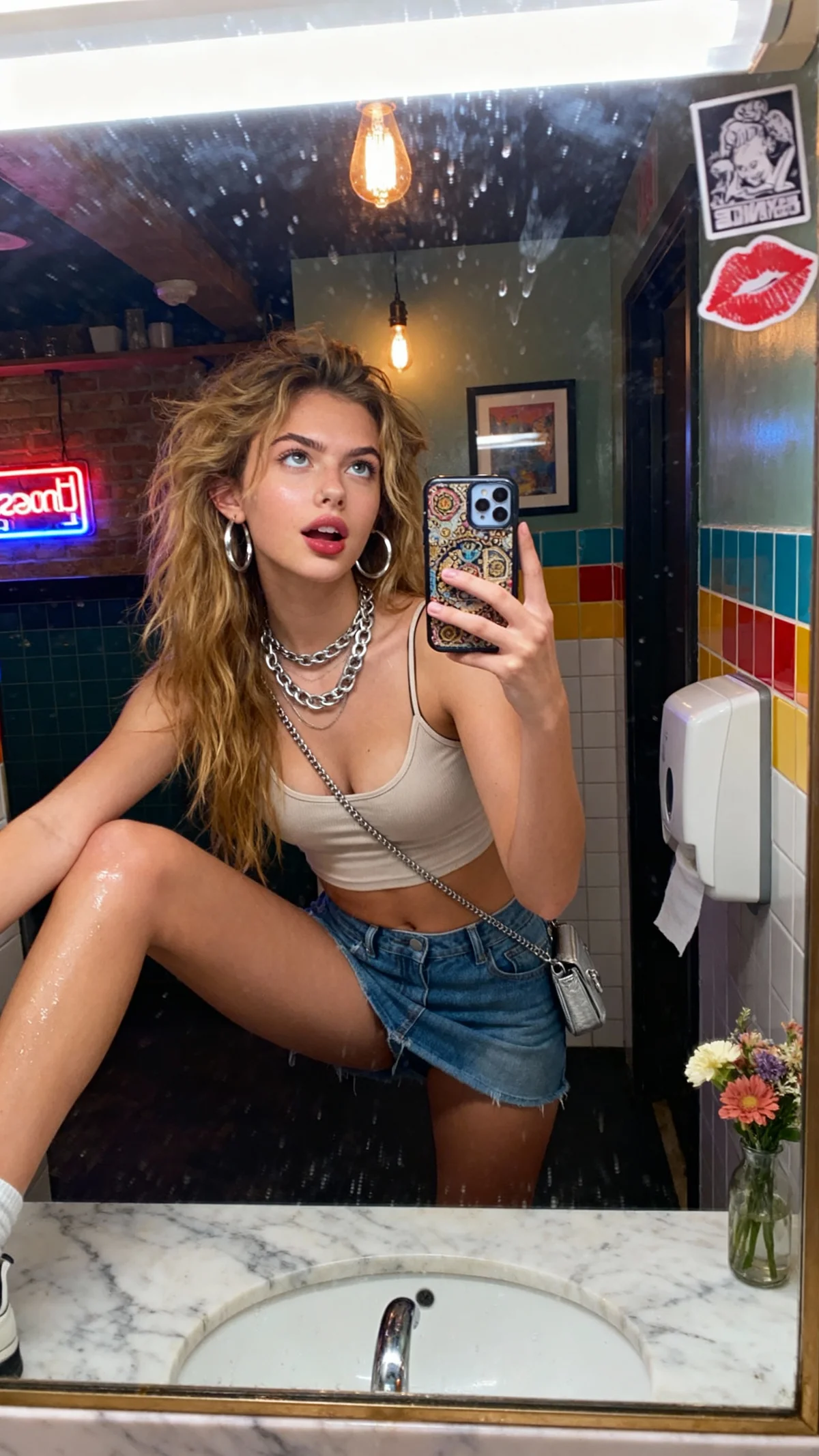 Cafe Bathroom - Mirror Selfie – AI photo prompt example