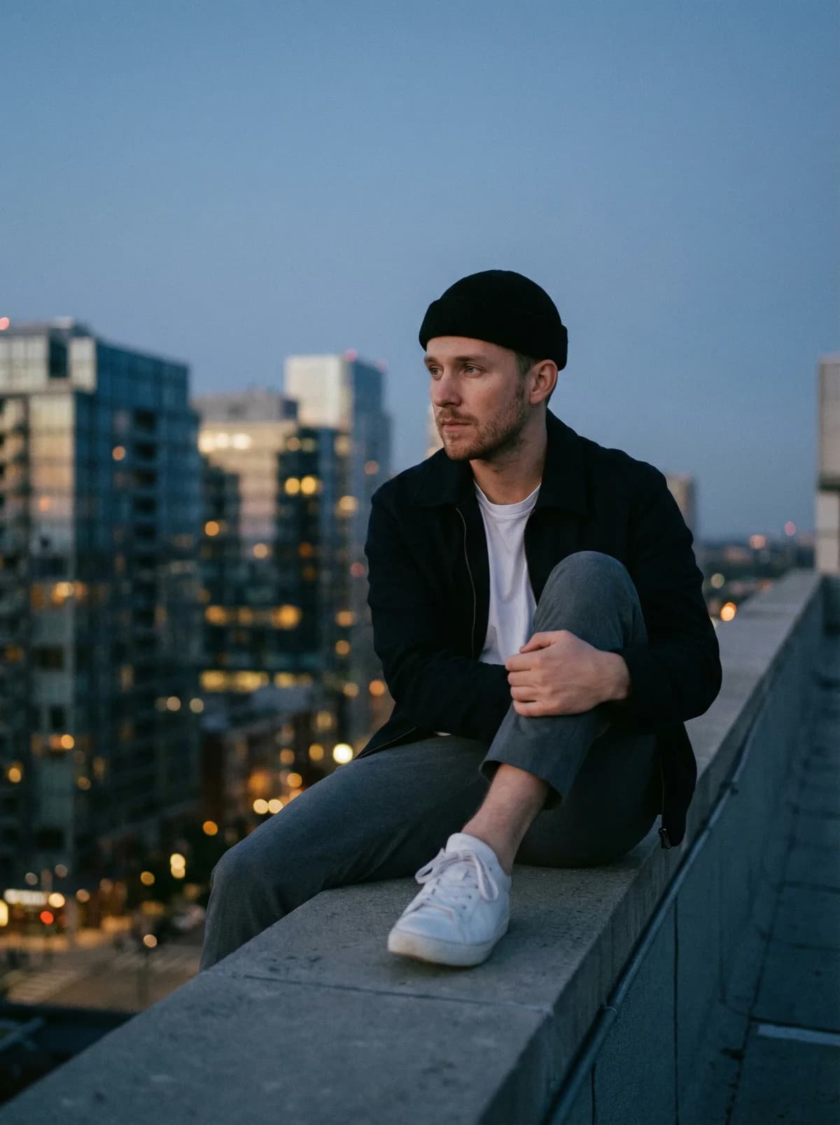 Rooftop - Dusk Portrait – AI photo prompt example