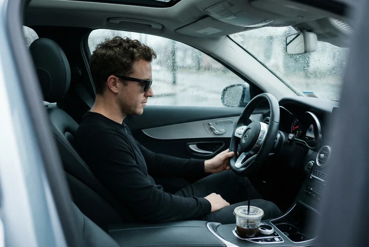 Mercedes - Rainy Drive – AI photo prompt example