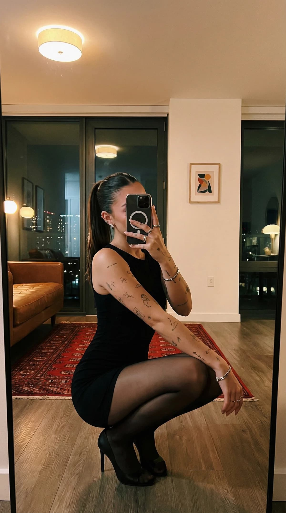 Mirror Selfie - Tattoos & Heels – AI photo prompt example