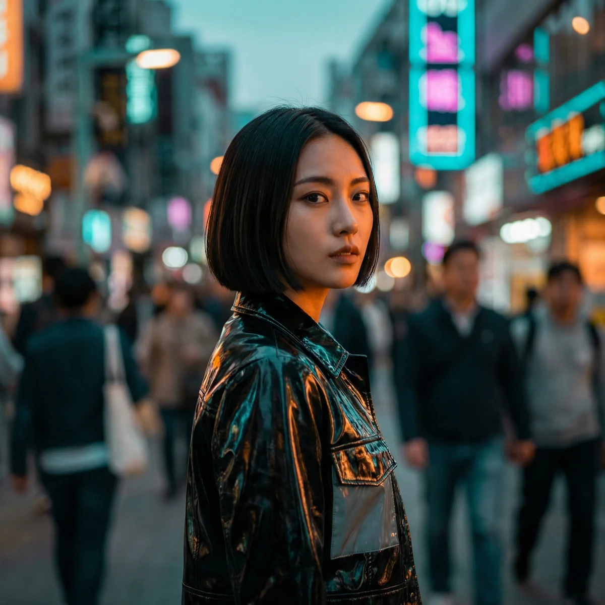 Cyberpunk Street - Neon Portrait – AI photo prompt example