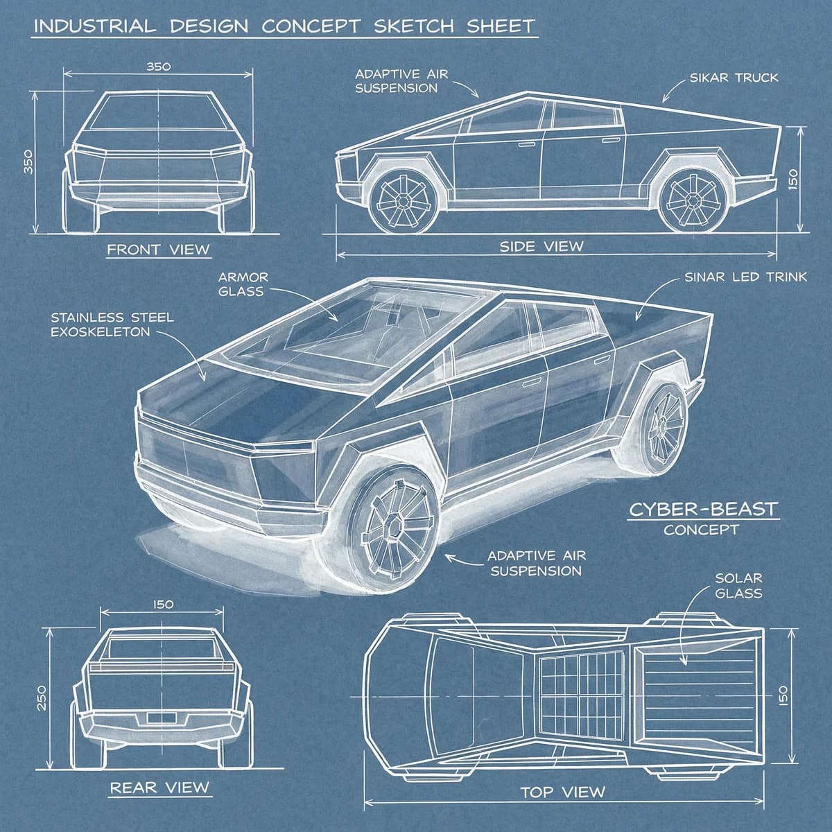 Cybertruck - Concept Design Sketch – AI photo prompt example