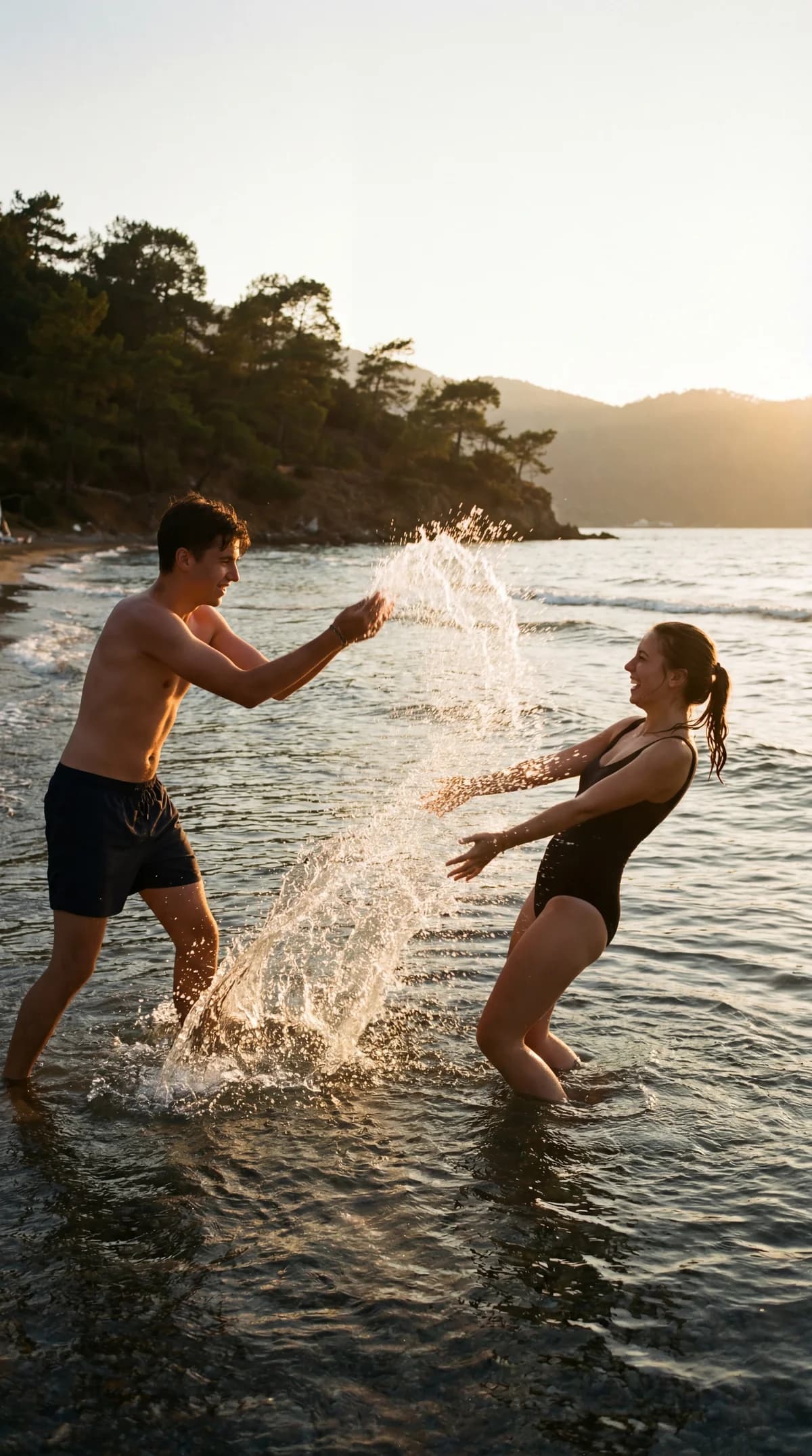Gokova Bay - Golden Hour Splash – AI photo prompt example