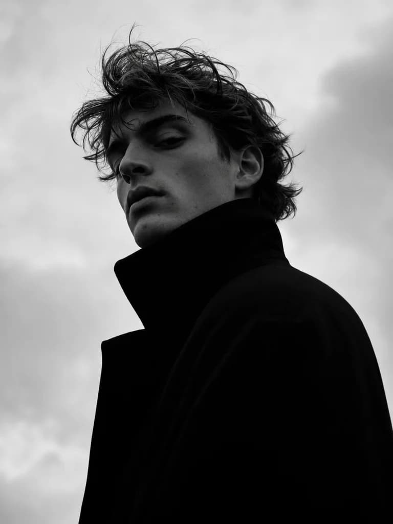 Low-Angle Monochrome - Coat Profile – AI photo prompt example