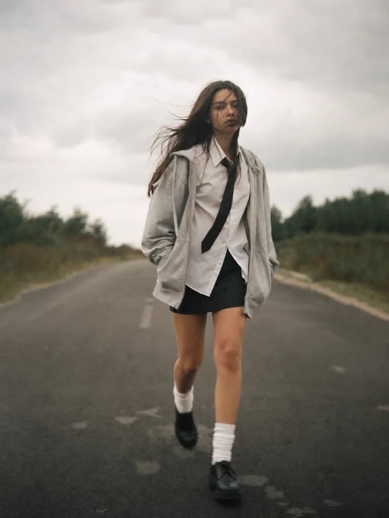Empty Road - Windswept Editorial – AI photo prompt example