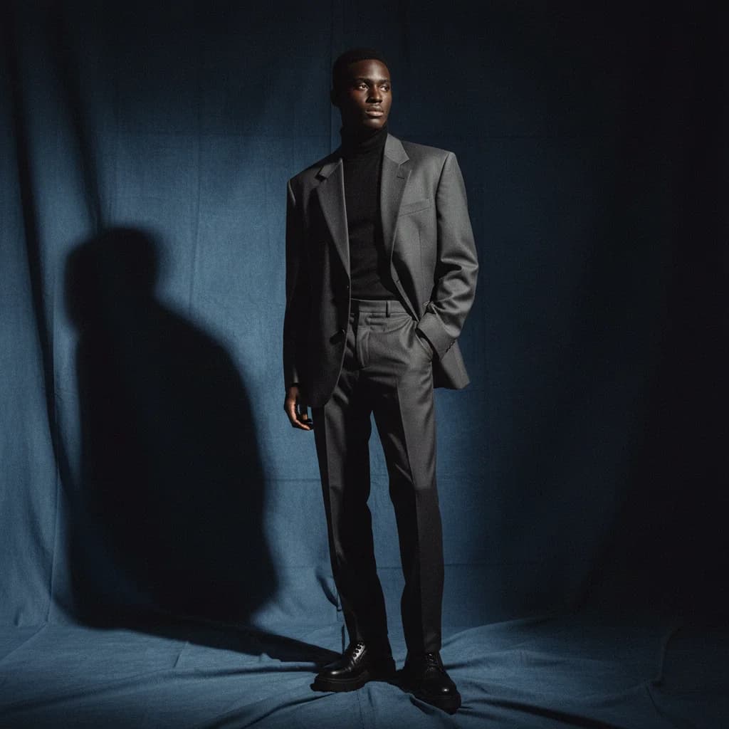 Black Male - Blue Backdrop – AI photo prompt example