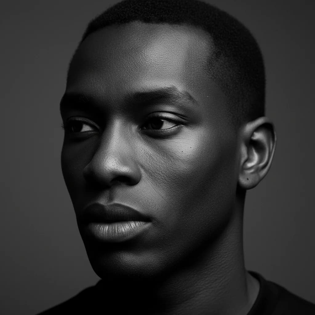 Grayscale Male Portrait – AI photo prompt example
