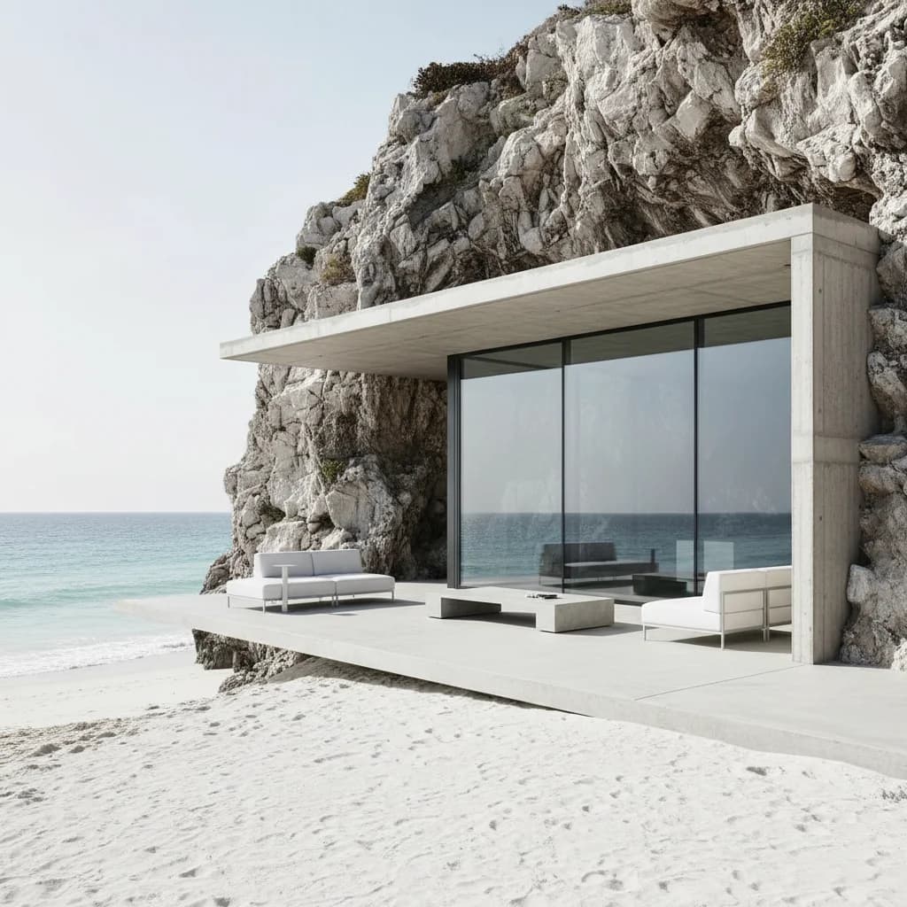 Cliffside Concrete Structure – AI photo prompt example