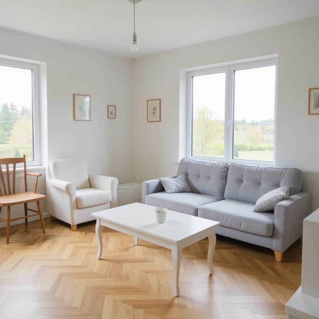 Modern Scandinavian living room after interior design transformation