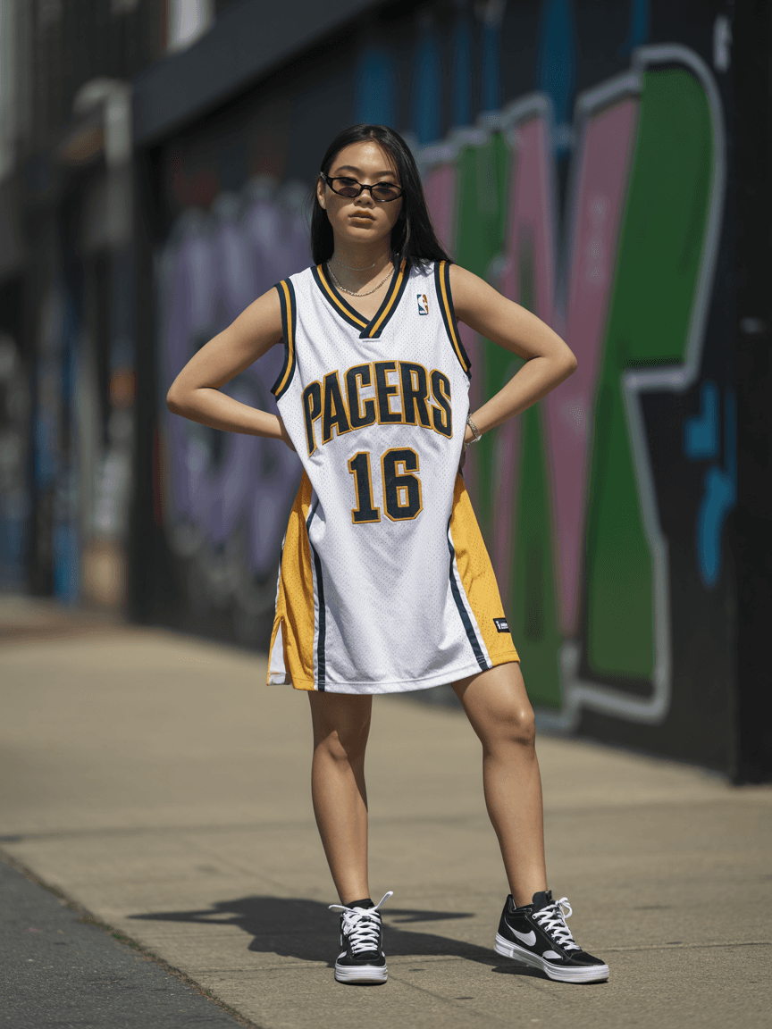 AI-generated image of a group of basketball players in Pacers jerseys celebrating a win.