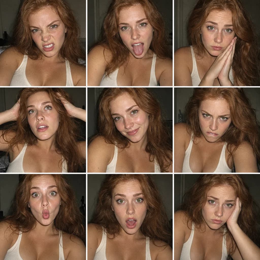 FACS Expression - 3x3 Portrait Collage – AI photo prompt example