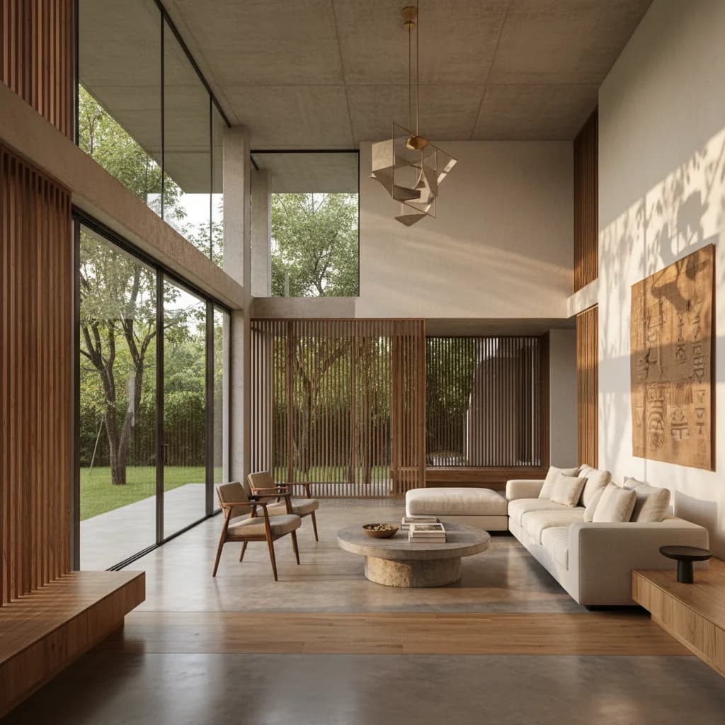 Indian Brutalist Living Room