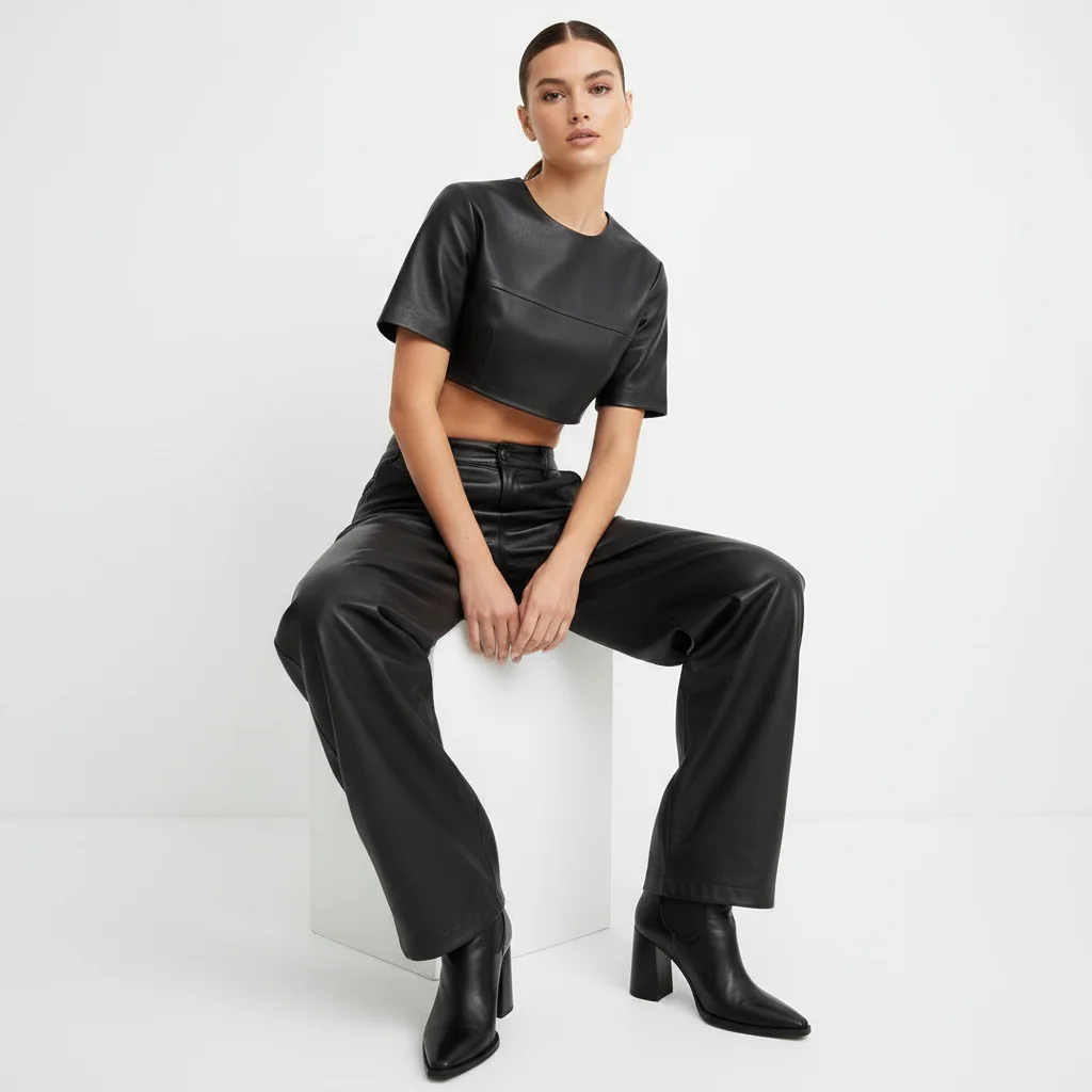 Black Leather Fashion - Wide Leg