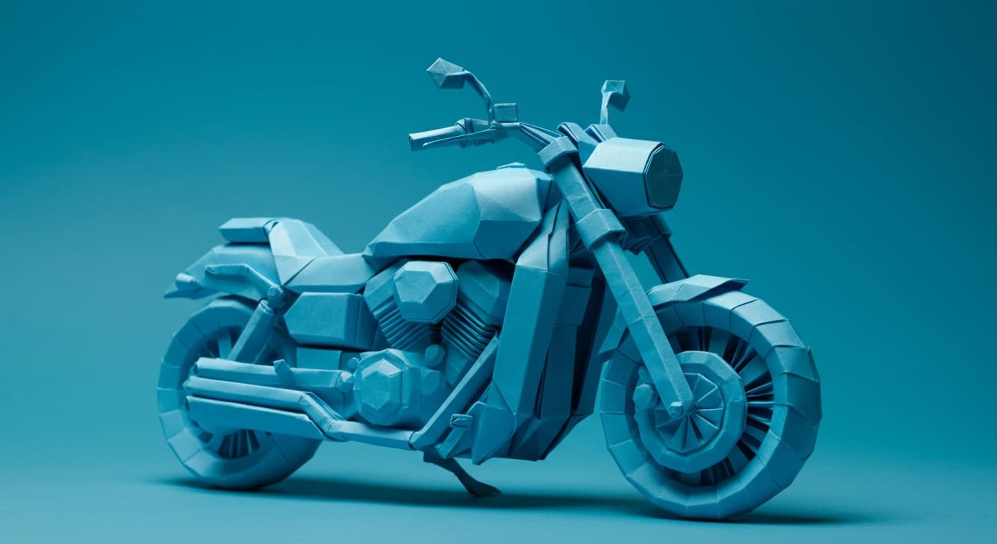 Blue Paper Origami Motorcycle