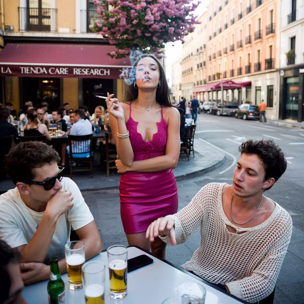 European street scene with a girl before AI photo editing