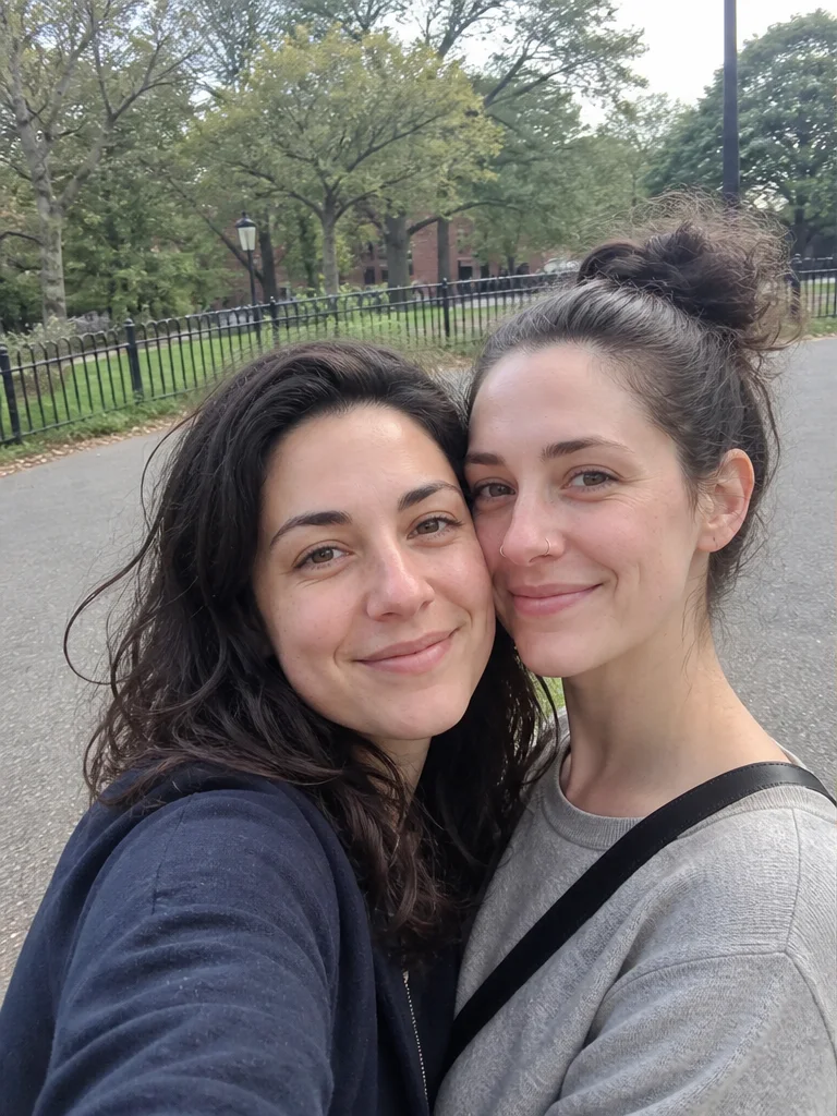 Casual park selfie of a couple before an AI travel portrait edit
